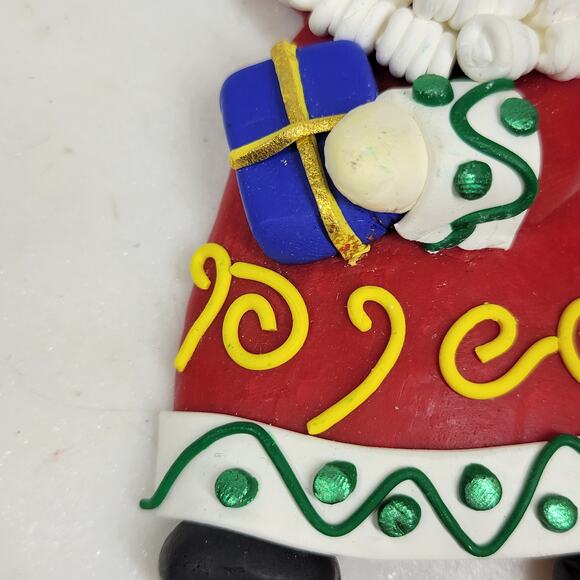 Vintage Clay Dough Santa With Gift Christmas Tree Ornament Hanging Holiday Decor - Picture 11 of 12